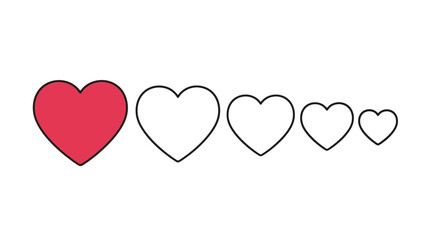 Rating Scale with One Red Heart and Four Outline Hearts of Decreasing Size