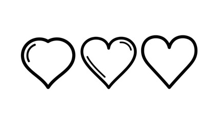 Three Stylized Hearts Outline Icons on White Background, Love Concept