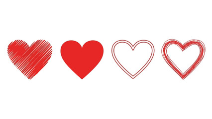 Set of Red Hearts with Different Styles: Solid, Outline, and Textured