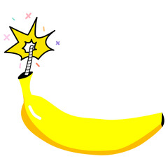 Cartoon Banana with Fuse Firework sticking out of the top. Illustration.