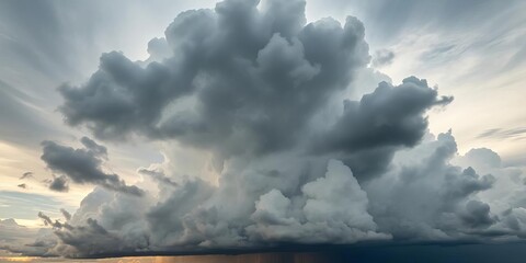 Dense cumulonimbus cloudscape, heavy, dark, ominous,  nature,  black
