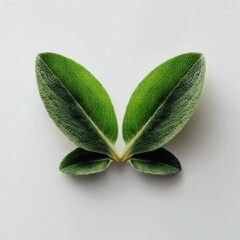 Two large green leaves with smaller leaves at the base, arranged symmetrically on white