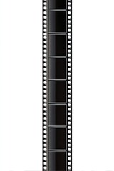 Vertical filmstrip with seven black image rectangles and sprocket holes on a white background