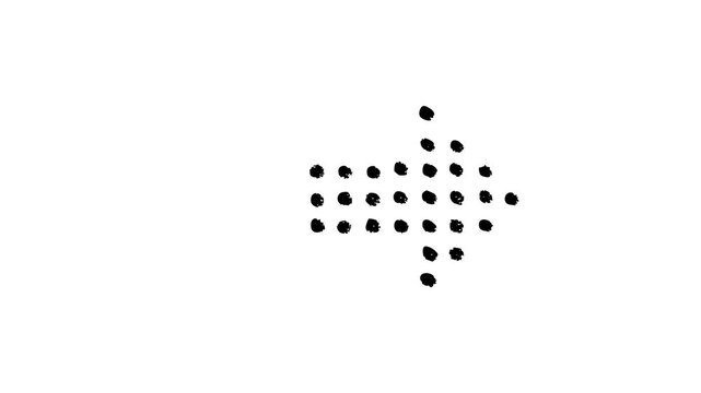 Black hand-drawn dotted arrow pointing right animation. Sketchy line element ideal for instructional overlays, flow diagrams, and tutorial videos.
