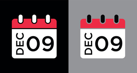 calendar - December 9 icon illustration isolated vector sign symbol