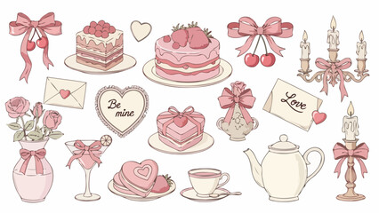Vintage Romantic Valentine's Day Sweet Treats and Decor Elements Collection
