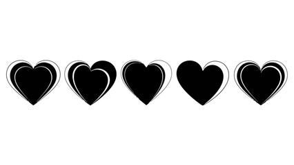 Five Black Hearts Outline on White Background, Abstract Concept, Love Symbolism