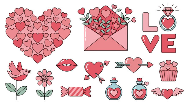 Cute Valentine's Day Icons and Graphics Collection for Romantic Designs