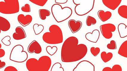 Seamless Pattern of Red and White Hearts, Romantic Valentine's Day Background