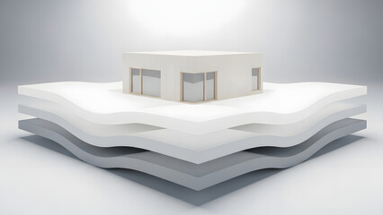 Modern White House Model on Abstract Layered Foundation Architectural Concept and Design Illustration energy efficient home insulation