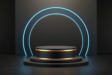 Modern Luxury Podium with Blue and Gold Highlights.