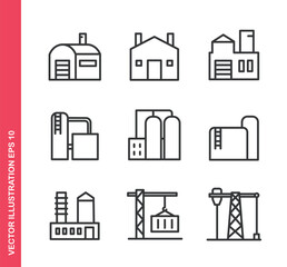 Factory icon. Outline icons collection. Editable stroke.
