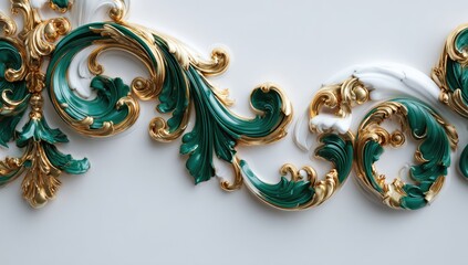 Ornate gilded scrollwork adorns a wall with decorative green accents.