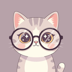 Cute Kawaii Cat Wearing Round Glasses