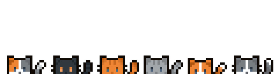 Pixel art of cute six cat or kitty with transparent background. Animal pixel art game character, can be used for card, wallpaper or background. Simple and cute card © evan