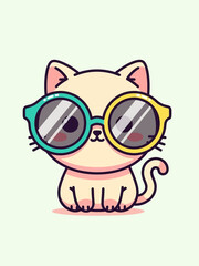Cute Cartoon Cat with Colorful Round Glasses