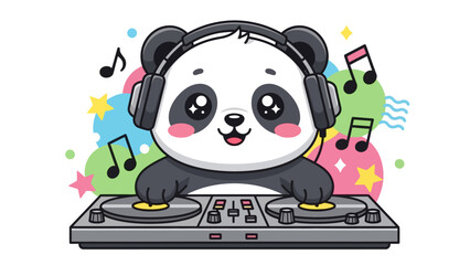 Cartoon Panda DJ with Headphones and Turntable