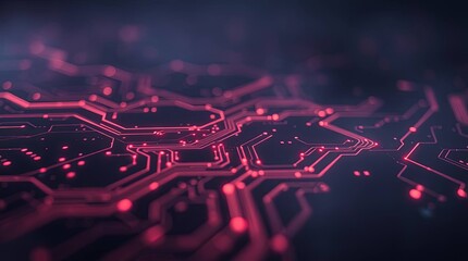 Abstract Red Circuit Board Technology Background with Glowing Lines