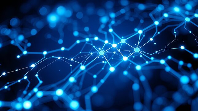 Futuristic digital network with glowing blue connections representing data flow and modern technology