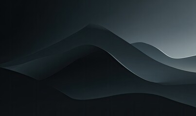 Dark, abstract image of layered, flowing ribbons or waves in grayscale