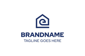 Letter E Home Monoline Logo, symbolizing shelter, warmth, and simplicity