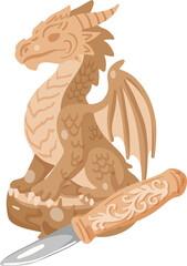 Wood Carved Dragon Illustration