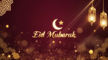Eid mubarak text animation   on a red  background - Powered by Adobe