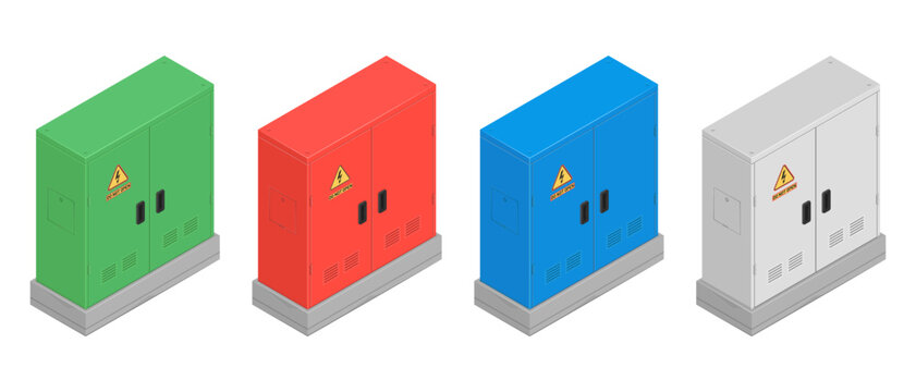 city electrical box junction power isometric view coloured collection