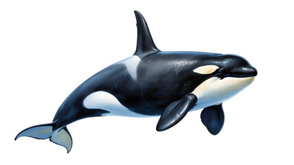 Majestic orca whale swimming gracefully underwater in a dark ocean environment