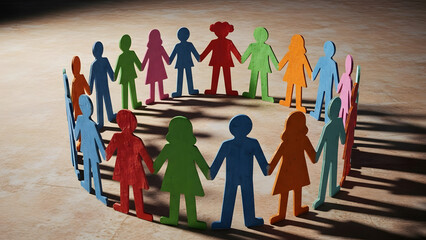 Diverse people holding hands in unity circle