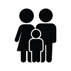 Relationship icon parents and kid simple illustration depicting three person group symbol black glyph graphic design