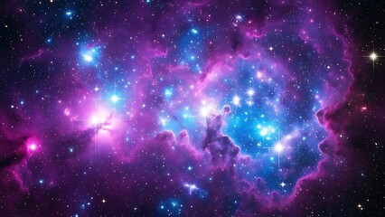 A breathtaking cosmic tapestry woven with vibrant purple and blue nebulae, showcasing the radiant birth of stars and the endless wonders of the deep universe