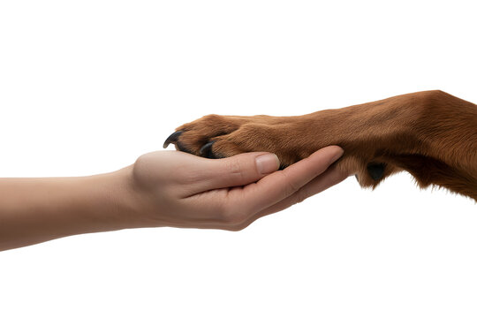 Human hand gently holding a golden retriever puppy paw against a dark background