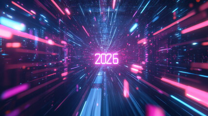 Fototapeta premium 2026 Future Technology Tunnel New Year's Eve