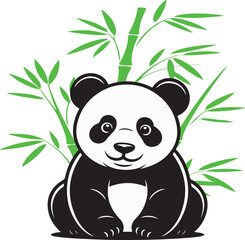 Cute cartoon panda sitting with bamboo bear animal