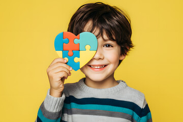 Autism awareness heart puzzle child concept