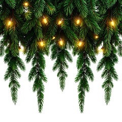 Evergreen Garland Adorned: A lush, verdant evergreen garland elegantly adorned with twinkling lights, perfect for festive seasonal decorations and evokes feelings of warmth and cheer.