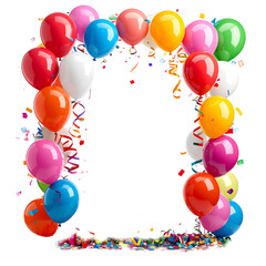 Festive Balloon Arch: A vibrant archway of colorful balloons frames a scene of joyous celebration, with scattered confetti adding a touch of playful festivity.