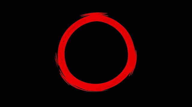Animated red brush circle drawing creates a textured marker loop on a black background, perfect for highlighting corrections or emphasizing text.