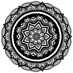 seamless pattern, black and white, monochrome, mandala, floral, lotus flower, repeating background, ornamental, decorative, oriental, Indian, ethnic, tribal, bohemian, boho, wallpaper, textile design,