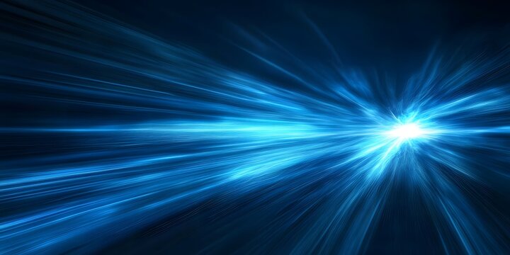 Brilliant blue light burst emanating from a central point creating energetic rays and streaks across a dark background abstract digital art
