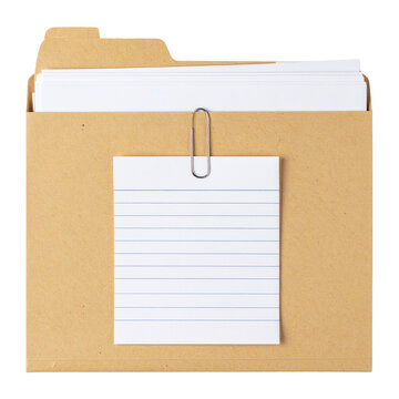 File and Note: An open file folder, holding sheets of paper and a note secured with a metal clip. This image symbolizes organization, documentation, and the process of keeping records.