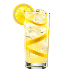 Invigorating Lemonade: A refreshing glass of lemonade with ice and a lemon twist, the perfect summer drink, ready to quench thirst and refresh.