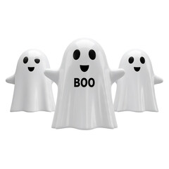 Spooky Trio: A whimsical ensemble of smiling ghosts ready for Halloween, radiating fun and delight. 