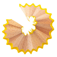 Pencil Shaving Detail: An abstract macro shot focuses on a vivid yellow pencil shaving with its intricate wood grain pattern, showcasing the beauty in the ordinary. 