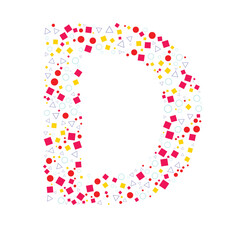 Creative Letter D Made of Colorful Geometric Shapes – Modern Alphabet Design with Circles, Squares, and Triangles for Typography, Branding, Education, and Graphic Projects