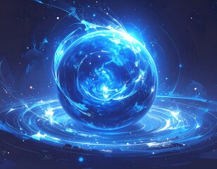 Cosmic depiction of a radiant, luminous celestial orb in deep space