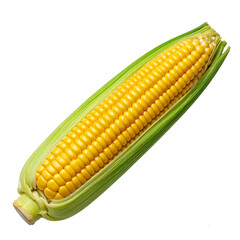 Golden Corn Delight: A fresh ear of corn, its vibrant yellow kernels gleaming invitingly through a protective embrace of lush green husks. The image exudes a sense of natural, and harvest bounty.
