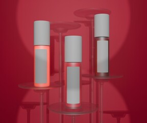 3D Render Mockup of Lip Gloss/Liquid Lipstick Bottles on Red Monochrome Background