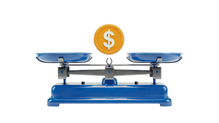 Dollar Coin Balancing on Scales: Financial Concept